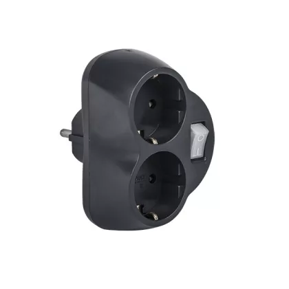   ELMARK hálózati 2-es elosztó kapcsolóval, grafit, 16A, 3500W