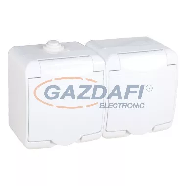 ELMARK csapfedeles, vízálló kettes dugalj, falon kívüli, IP44, fehér