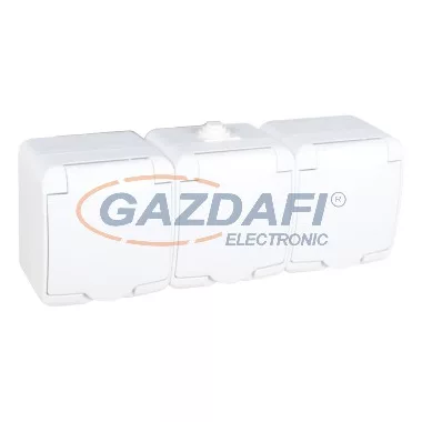 ELMARK csapfedeles, vízálló hármas dugalj, falon kívüli, IP44, fehér