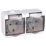   ELMARK vízálló kettes dugalj átlátszó fedvel, falon kívüli, IP44, fehér