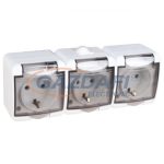   ELMARK vízálló hármas dugalj átlátszó fedvel, falon kívüli, IP44, fehér