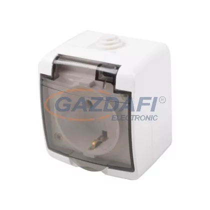   ELMARK vízálló dugalj átlátszó fedvel, falon kívüli, IP44, fehér