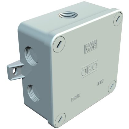   OBO 2001942 B 9 K M Kábel-Leágazódoboz 3 tömszelencével 94x94x45mm világosszürke IP54 Duroplaszt, aminoplaszt