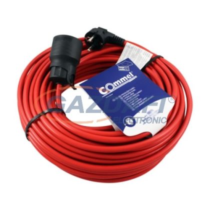   COMMEL 220-115 tápkábel dugóval és foglalattal, 15m, 250V~2200W, H05VV-F 3x1, piros
