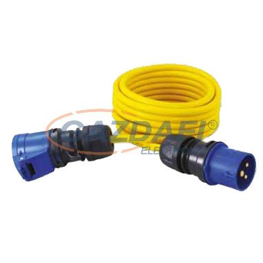 COMMEL 220-413 ipari hosszabbító kábel dugóval és aljzattal, 20m, 16A 250V~3500W, AT N07V3V3-F 3x1.5, sárga, IP44