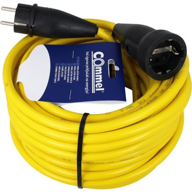 COMMEL 220-703 extension cable with plug and socket, 15m, 16A 250V ~ 3500W, N07V3V3-F 3x1.5, yellow