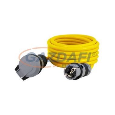 COMMEL 220-764 hosszabbító kábel dugóval és aljzattal, 20m, 16A 250V~3500W, N07V3V3-F 3x2.5, sárga, IP54