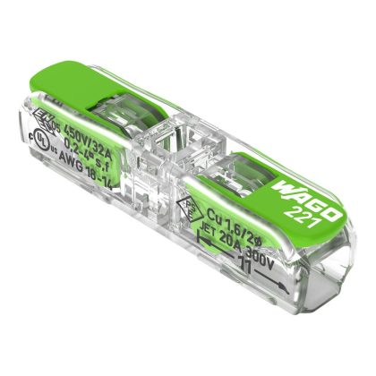   Wago 221-2431 Inline vez. összekötő működtető karral; minden vezetéktípushoz; max. 4 mm²; 2 vezeték; áttetsző készülékház; Átlátszó burkolat