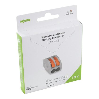   Wago 222-412/995-010 Vezeték összekötő rögzítő-leválasztókkal; minden vezetéktípushoz; max. 4 mm²; 2 vezeték; szürke készülékház 10 db /csomag
