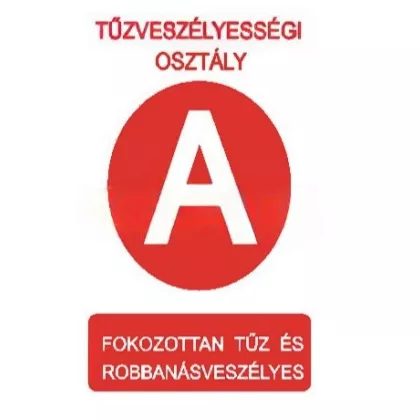   "Tűzveszélyességi osztály A" Utánvilágító öntapadó felirat, 175x250mm