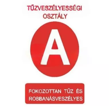 "Tűzveszélyességi osztály A" Utánvilágító tábla, 175x250mm
