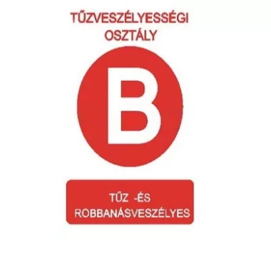 "Tűzveszélyességi osztály B" Utánvilágító öntapadó felirat, 175x250mm