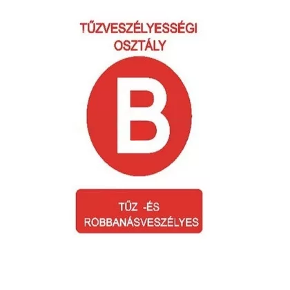   "Tűzveszélyességi osztály B" Utánvilágító öntapadó felirat, 175x250mm