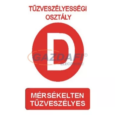 "Tűzveszélyességi osztály D" Utánvilágító öntapadó felirat, 175x250mm