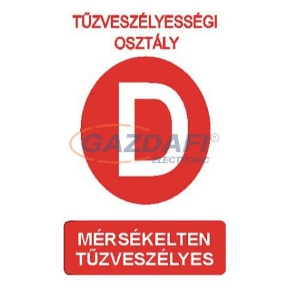   "Tűzveszélyességi osztály D" Utánvilágító öntapadó felirat, 175x250mm