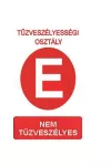 "Tűzveszélyességi osztály E" Utánvilágító öntapadó felirat, 175x250mm