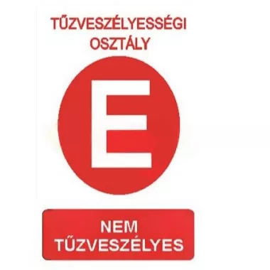 "Tűzveszélyességi osztály E" Utánvilágító tábla, 175x250mm
