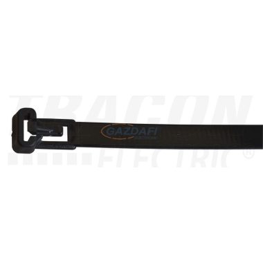 TRACON 261-NY Nyitható kábelkötegelő, fekete 250×7.6mm, D=10-65mm, PA 6.6, 100 db/csomag