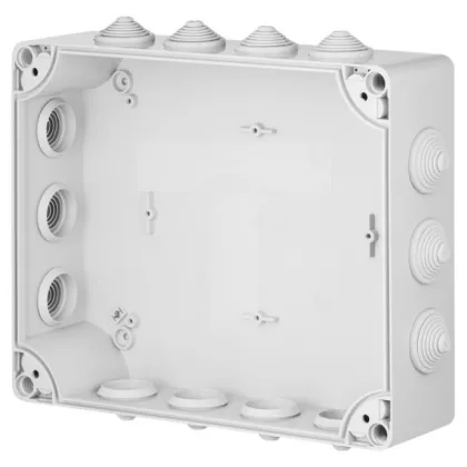   ELEKTRO-PLAST 2724-02 kötődoboz 7 kúpos kábelbevezetővel, csavaros fedéllel, 342x282x165mm, szürke, IP55