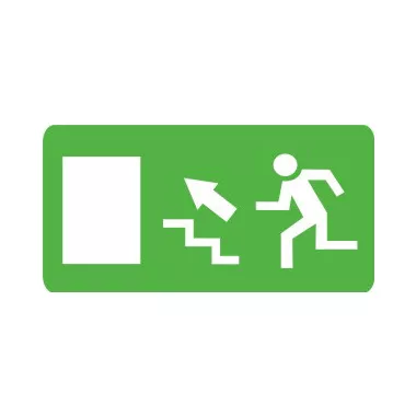 "Kijárat lépcsőn felfele balra" Utánvilágító öntapadó felirat, 300x100mm