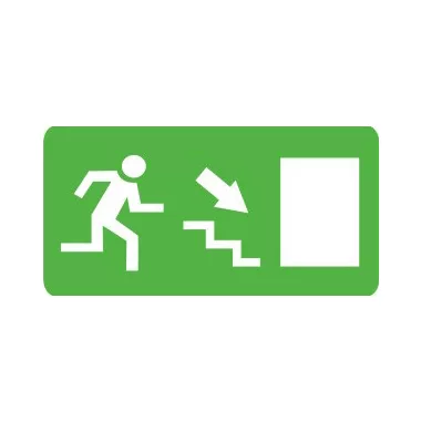 "Kijárat lépcsőn lefele jobbra" Utánvilágító öntapadó felirat, 300x100mm