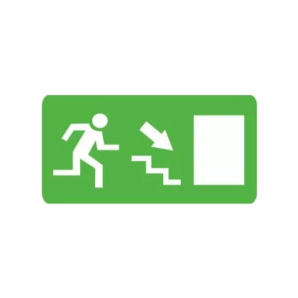   "Kijárat lépcsőn lefele jobbra" Utánvilágító öntapadó felirat, 300x100mm