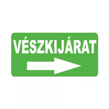 "Vészkijárat jobbra" Utánvilágító öntapadó felirat, 300x100mm