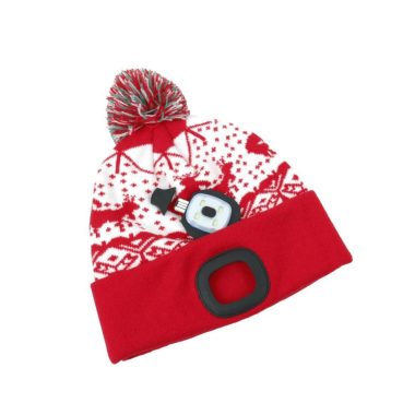 SG PRO x-mas piros Led-es bojtos sapka L, 4 x SMD LED, USB töltés