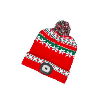 SG PRO x-mas piros-zöld Led-es  bojtos sapka L, 4 x SMD LED, USB töltés