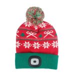   SG PRO X-mas zöld-piros Led-es bojtos sapka, L méret, 4x SMD LED, USB töltés