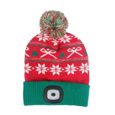 SG PRO X-mas zöld-piros Led-es bojtos sapka, L méret, 4x SMD LED, USB töltés