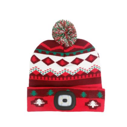   SG PRO X-mas piros-barna Led-es bojtos sapka L, 4 x SMD Led, USB töltés