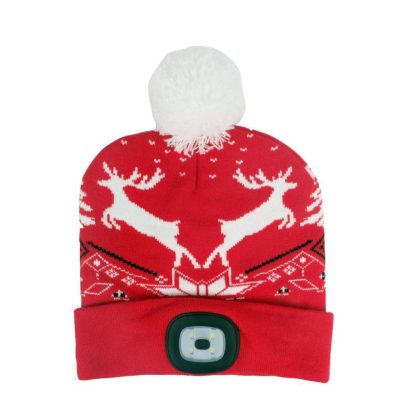   SG PRO X-mas Led-es bojtos piros sapka, szarvasokkal,L, 4 x SMD Led, USB töltés