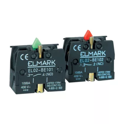   ELMARK 401001 Ipari nyomógomb segédérintkez, zöld, EL02-BE 101, 6A, 1NO