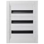 LEGRAND 401758 Practibox3 süllyesztett kiselosztó, átlátszó füstszínű ajtóval, védőföld és nulla elosztókapoccsal, 3 sor 54 modul, 592x422