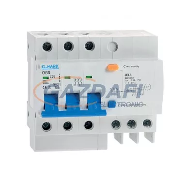 ELMARK kombinált védkapcsoló beépített túláramvédelemmel, RCBO JEL6 C25, 3P, 25A/300mA, 6kA, 230V/400V
