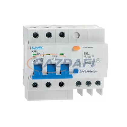   ELMARK kombinált védkapcsoló beépített túláramvédelemmel, RCBO JEL6 C40, 3P, 40A/500mA, 6kA, 230V/400V