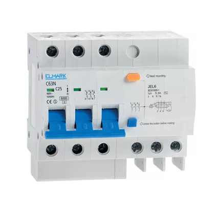   ELMARK kombinált védkapcsoló beépített túláramvédelemmel, RCBO JEL6 C50, 3P, 50A/300mA, 6kA, 230V/400V