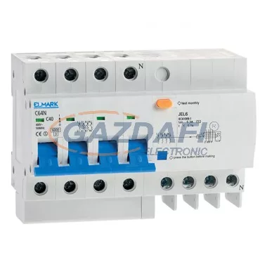ELMARK kombinált védkapcsoló beépített túláramvédelemmel, RCBO JEL6 C16, 3P+N, 16A/100mA, 6kA, 230V/400V