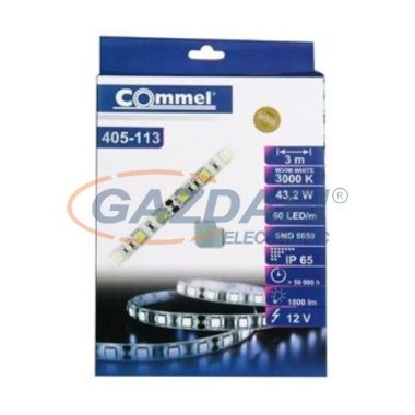 COMMEL 405-113 LED szalag, kültéri, 3m, 3000K + Led tápegység 3A, 12V