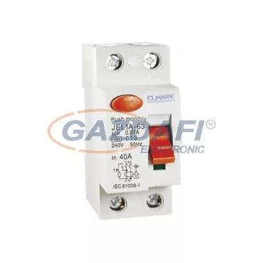 Comutator de protecție curent ELMARK, RCD JEL1A, 2P, 63A / 100mA, 6kA, 230V