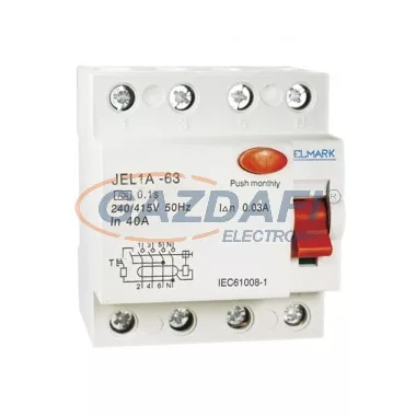 ELMARK áram-védkapcsoló, RCD JEL1A, 4P, 63A/100mA, 6kA, 400V (Fi-relé)
