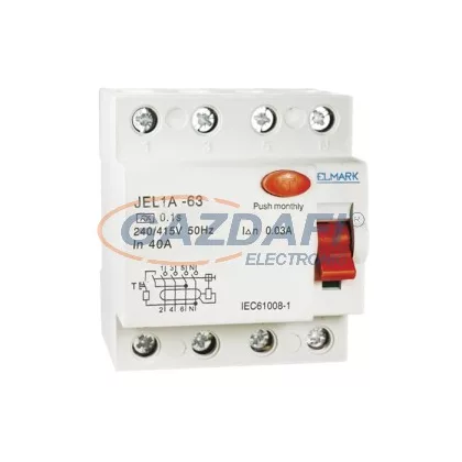   ELMARK áram-védkapcsoló, RCD JEL1A, 4P, 20A/100mA, 6kA, 400V (Fi-relé)