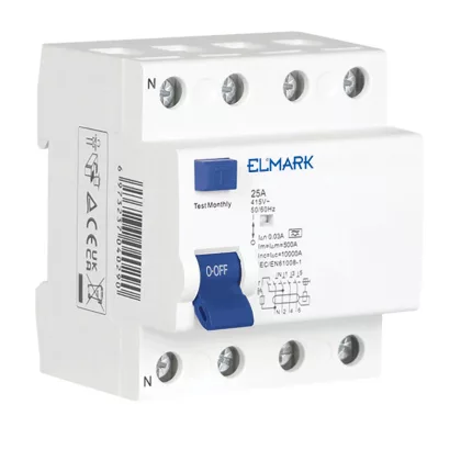   ELMARK áram-védkapcsoló, RCD JEL1A, 4P, 63A/300mA, 6kA, 400V (Fi-relé)