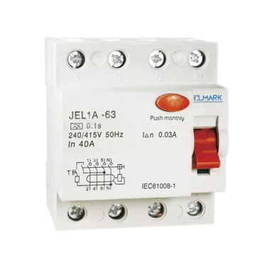 ELMARK áram-védkapcsoló, RCD JEL1A, 4P, 80A/100mA, 6kA, 400V (Fi-relé)