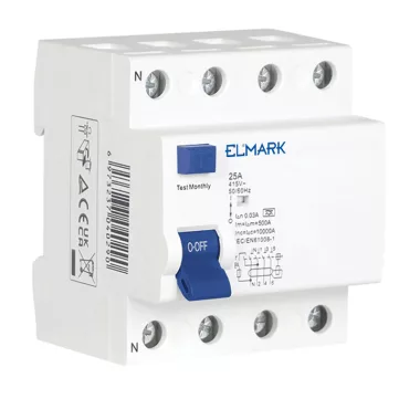 Comutator de protecție curent ELMARK, RCD JEL1A, 4P, 20A / 300mA, 6kA, 400V