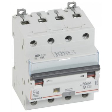 LEGRAND 411233 DX3 4P kombinált áram-védőkapcsoló C10 6000A / 10kA 30mA A típus