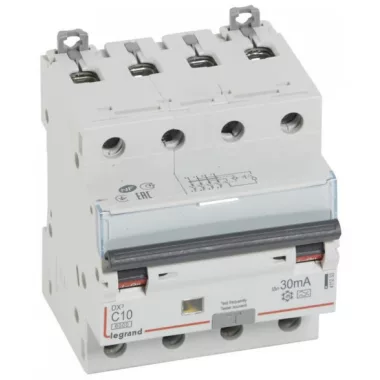 LEGRAND 411233 DX3 4P kombinált áram-védőkapcsoló C10 6000A / 10kA 30mA A típus LEGRAND 411233 DX3 4P kombinált áram-védőkapcsoló C10 6000A / 10kA 30mA A típus