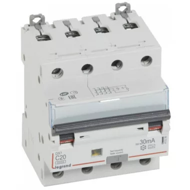 LEGRAND 411235 DX3 4P kombinált áram-védőkapcsoló C20 6000A / 10kA 30mA A típus
