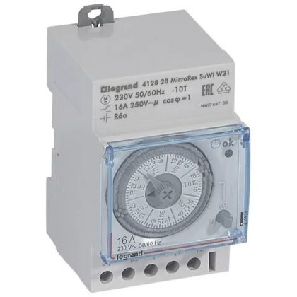 LEGRAND 412828 MicroRex W31 heti programkapcsoló autómatikus téli/nyári időszámítás átállás, vízszintes előlappal
